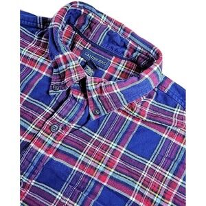 Lands' End Mens‎ Flannel Button Down Shirt Plaid MULTICOLOR Long Sleeve XL
